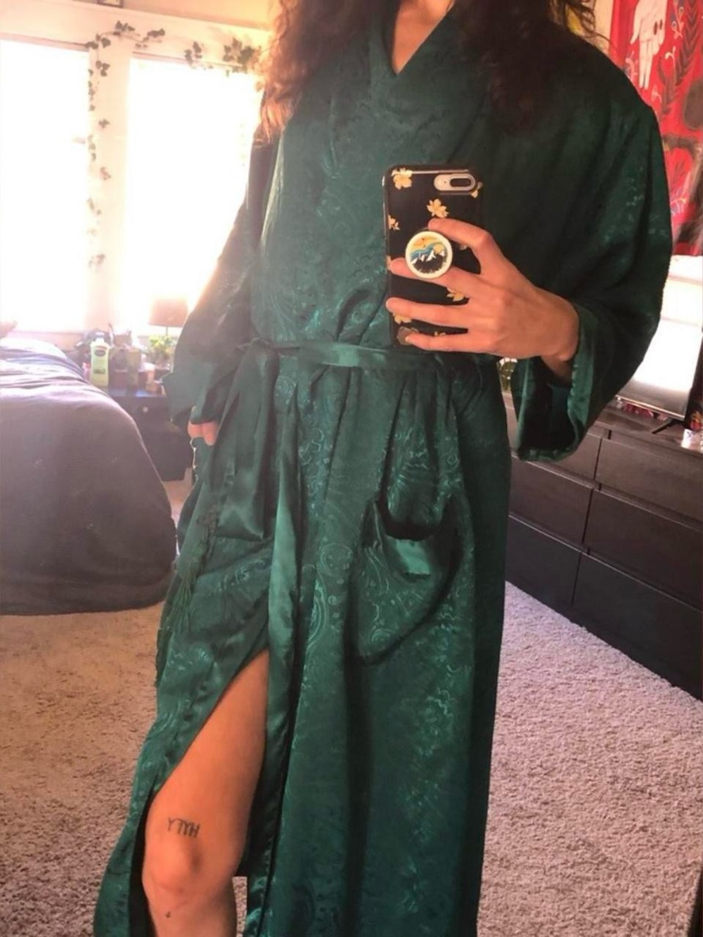 Victoria's Secret vintage Emerald Green Satin Robe with Belt